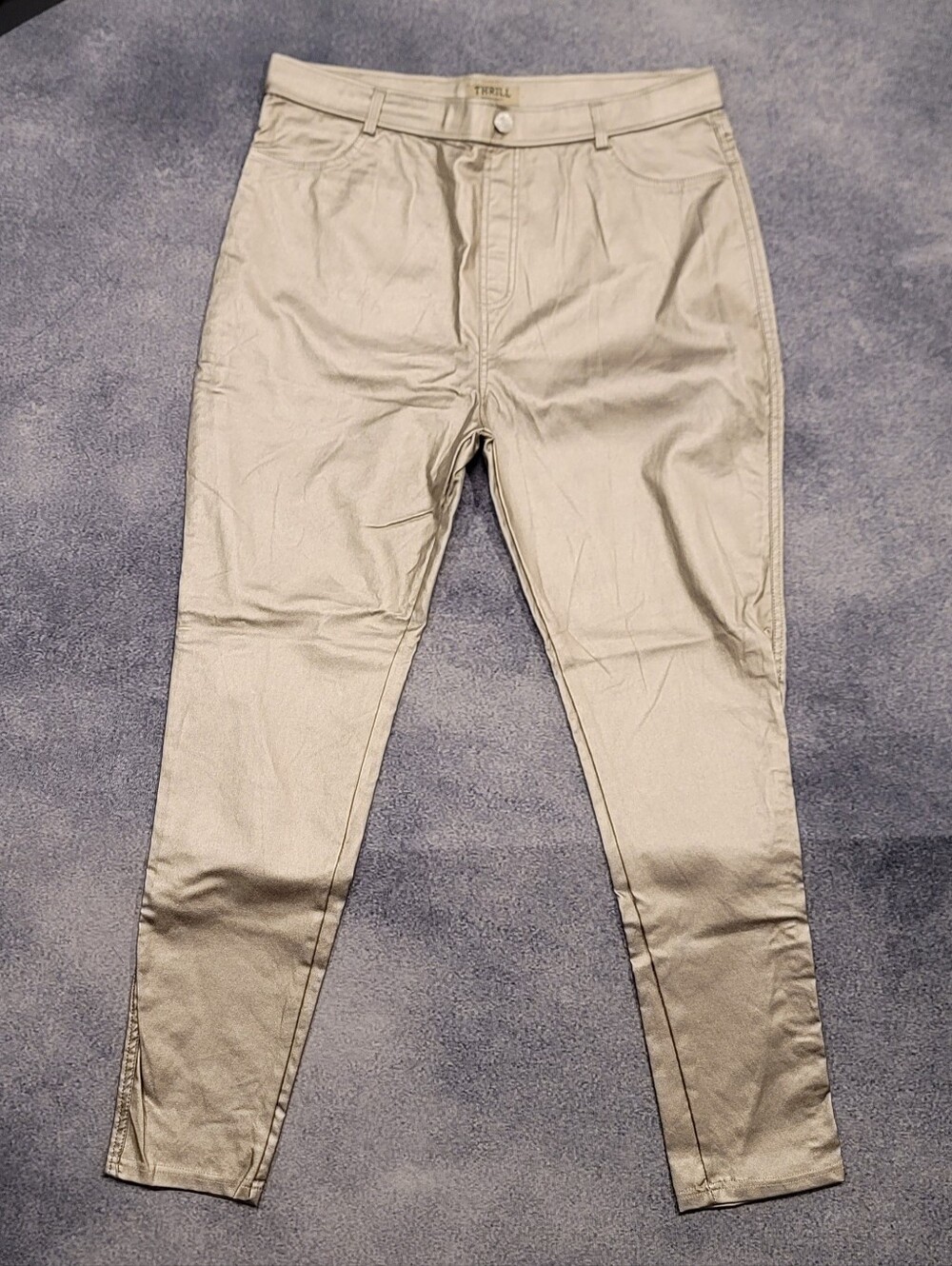 Thrill Gold Faux Leather Womens Plus 3X Pants With Back Ankle Zippers